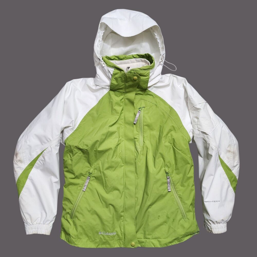 COLUMBIA Jacket OMNI-TECH Womens Medium Green Hooded Removable Fleece Outdoor